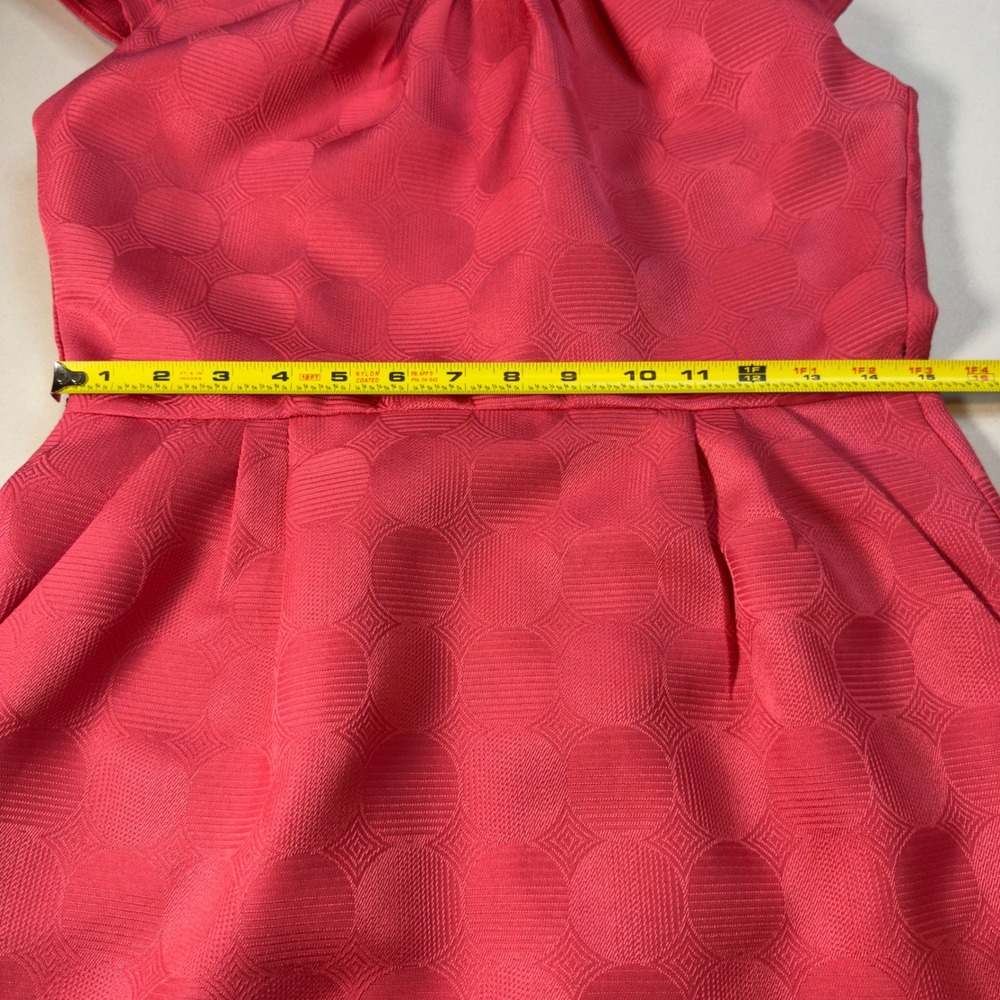 Shelby & Palmer Coral Pink Jacquard Sheath Dress Cap Sleeve Pleated Neck Size 8 - Picture 9 of 10